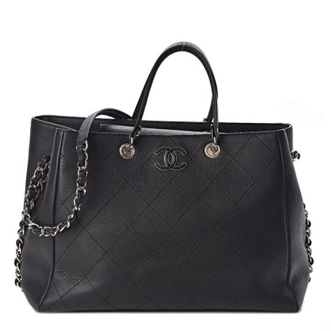 CHANEL Bullskin Stitched Medium Shopping Bag Black